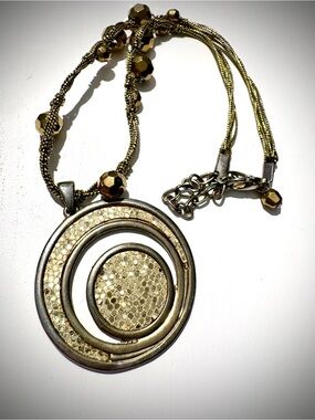 Gold-Tone Textured Circle Pendant Necklace - Vintage 1990s